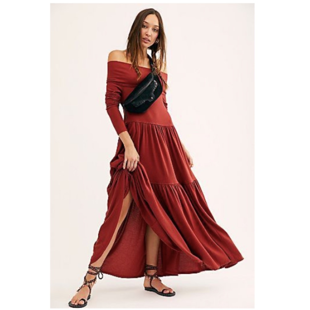 Free People Rust Red Off-Shoulder Maxi Dress